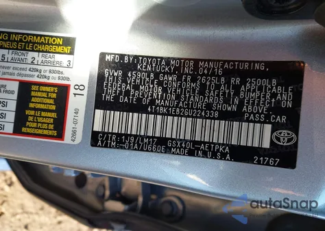 2016 Toyota Avalon Limited from USA, damaged, VIN 4T1BK1EB2GU224338